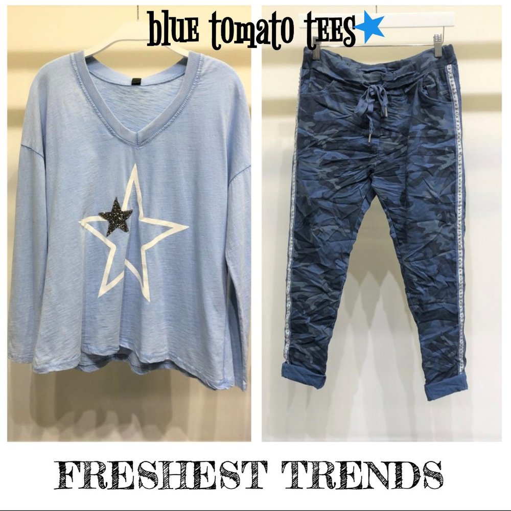 NEW Mineral Wash Sky Blue Glitter Star Tshirt